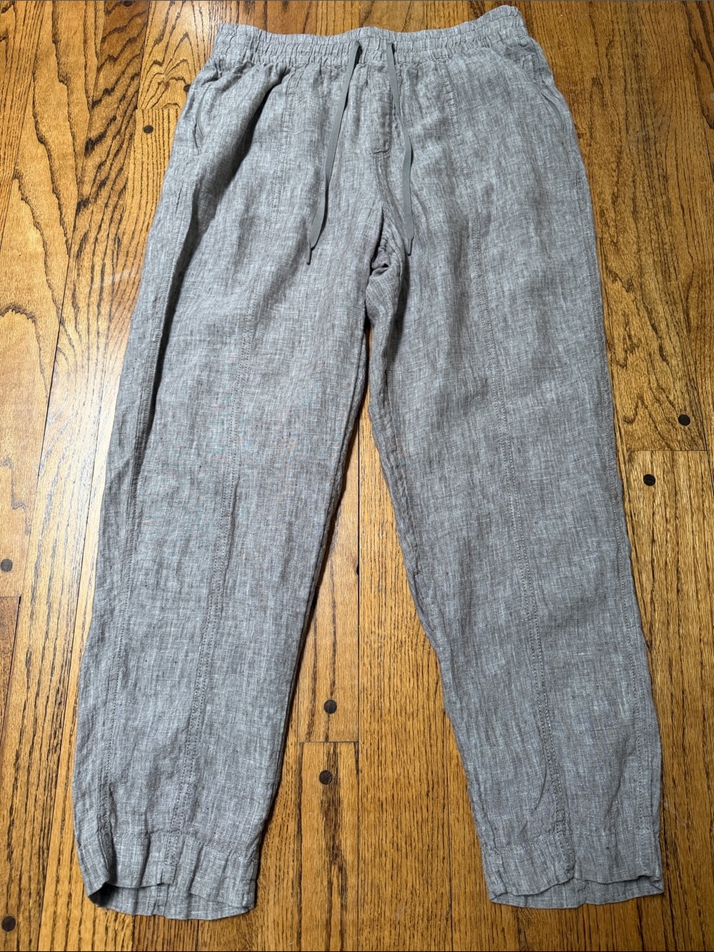 Athleta sz M 100% Linen Cocoa Pants front pockets have zips!